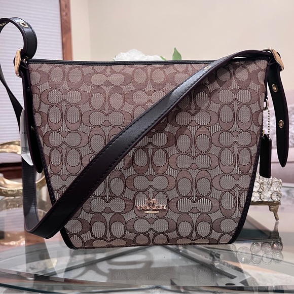 Coach Small Dufflette In Signature Jacquard Crossbody Bag Khaki Brown 25697 - Picture 3 of 11